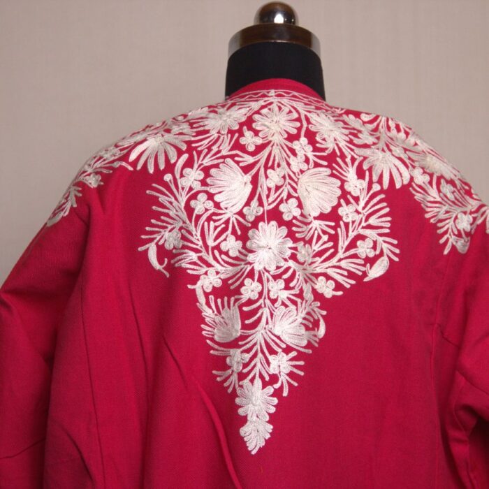 Pink Aari Work Front Back Cashmilon Pheran - Image 4