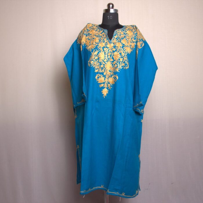 Blue Aari Work Front Back Cashmilon Pheran - Image 2