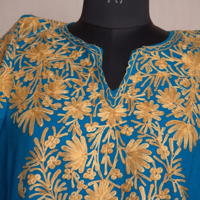 Blue Aari Work Front Back Cashmilon Pheran - Image 3