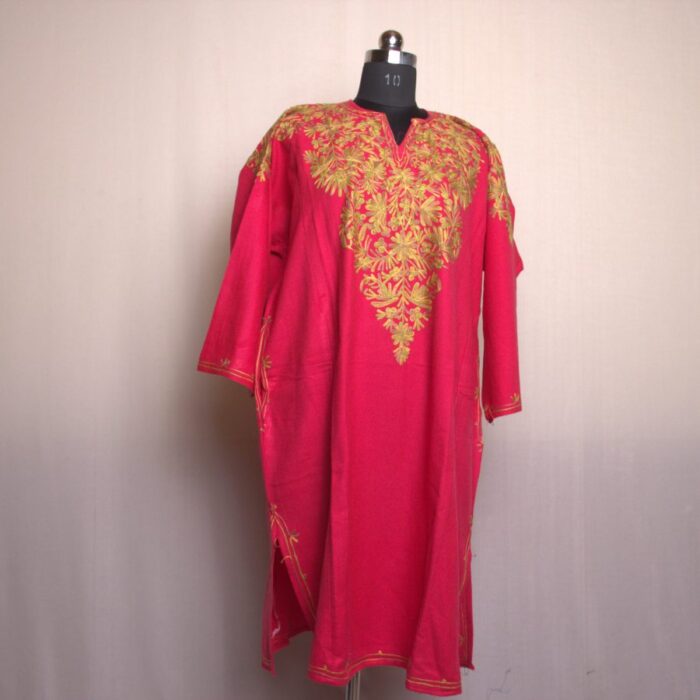 Pink Aari Work Front Back Cashmilon Pheran - Image 3