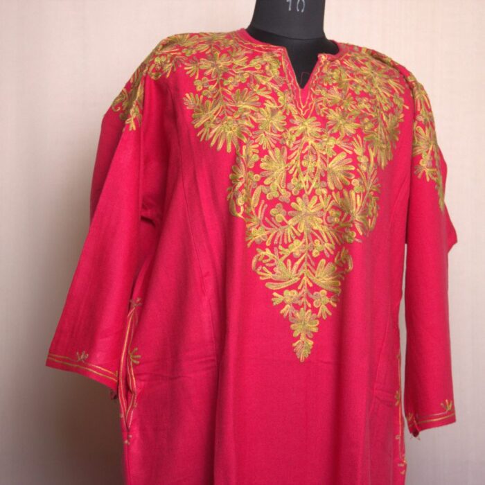 Pink Aari Work Front Back Cashmilon Pheran