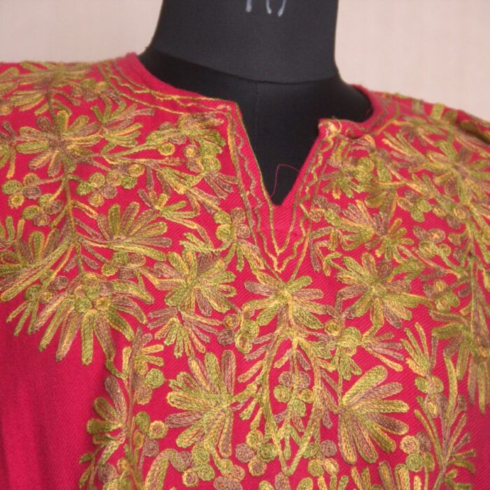 Pink Aari Work Front Back Cashmilon Pheran - Image 2