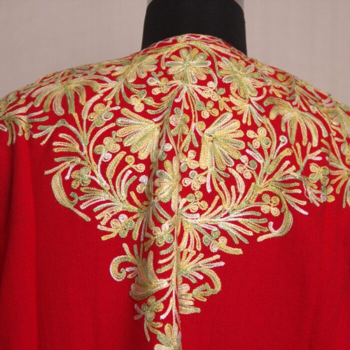 Red Aari Work Front Back Cashmilon Pheran - Image 4