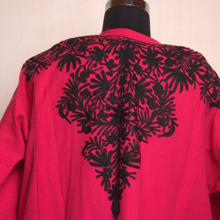 Pink Black Aari Work Front Back Cashmilon Pheran - Image 3
