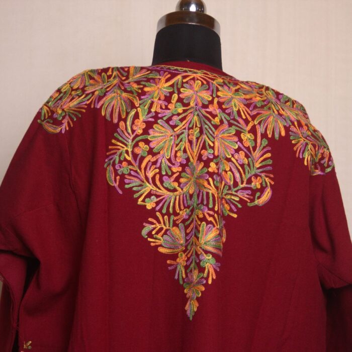 Maroon Aari Work Front Back Cashmilon Pheran - Image 4