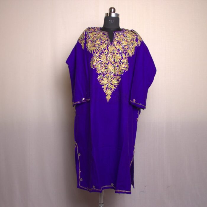 Dark Blue Work Front Back Cashmilon Pheran - Image 3