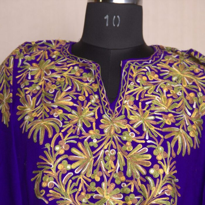 Dark Blue Work Front Back Cashmilon Pheran - Image 2