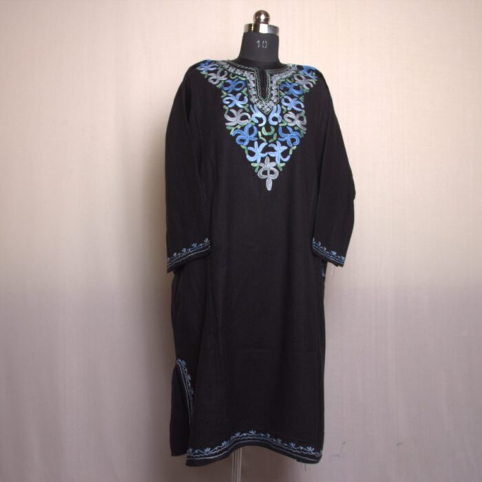 Black Blue Work Cashmilon Pheran - Image 2