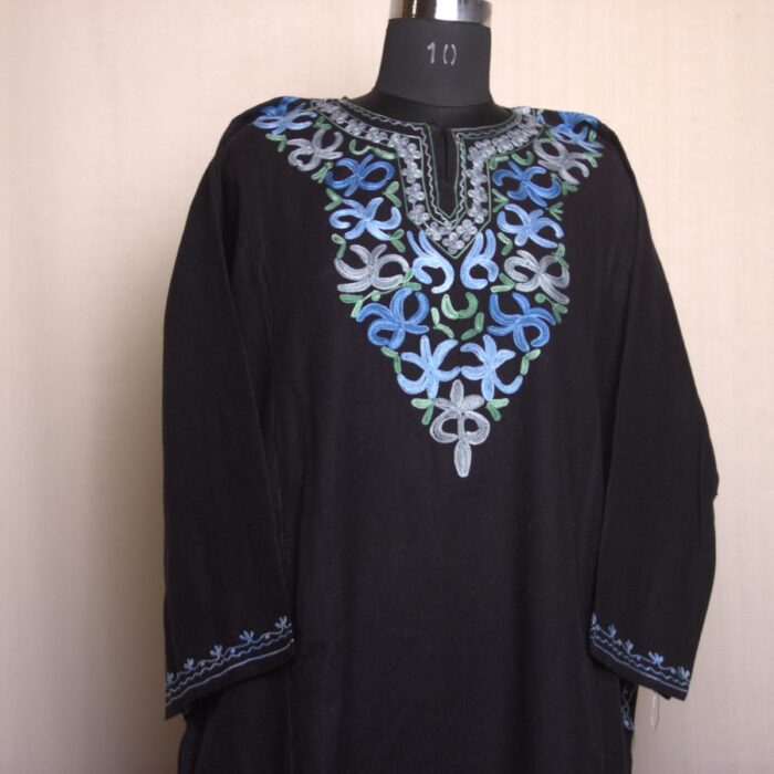 Black Blue Work Cashmilon Pheran