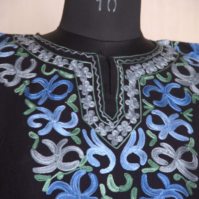Black Blue Work Cashmilon Pheran - Image 3