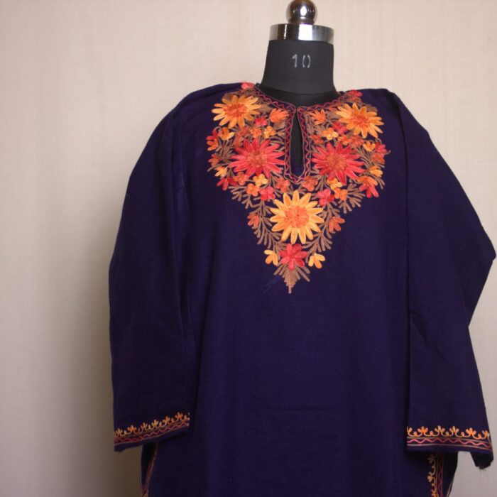 Dark Blue Phulari Work Cashmilon Pheran
