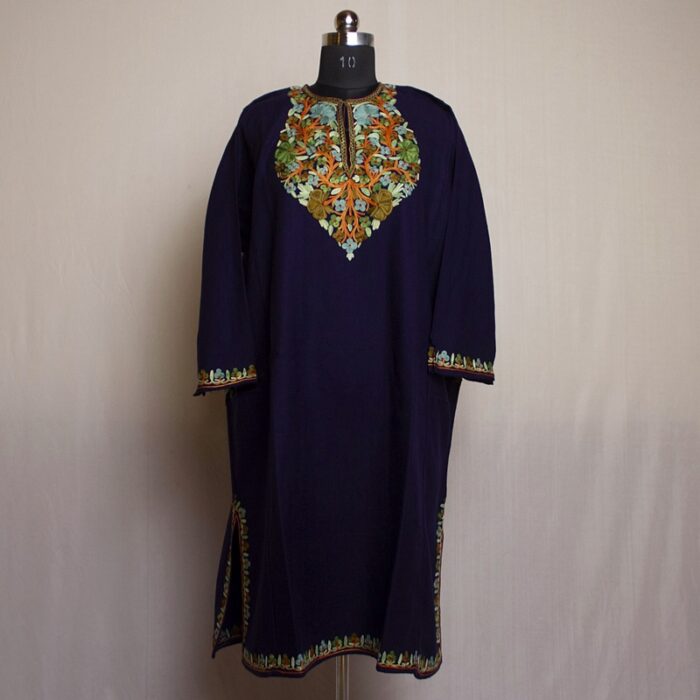 Dark Blue Shahi Premium Cashmilon Aari Pheran - Image 2