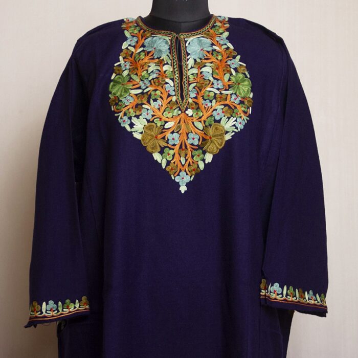 Dark Blue Shahi Premium Cashmilon Aari Pheran