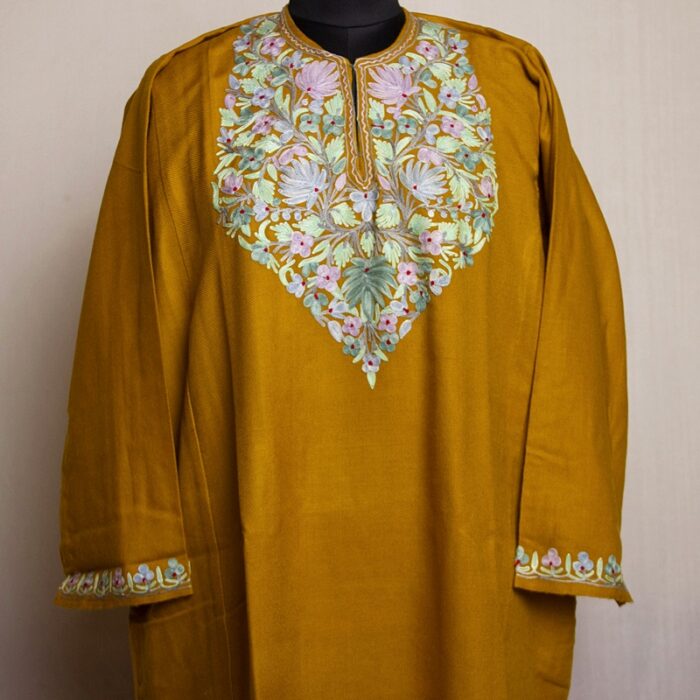 Light Mustard Premium Cashmilon Aari Pheran