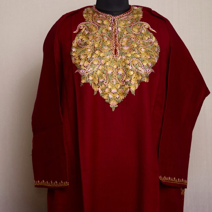 Maroon Raffal Hand Aari Pheran