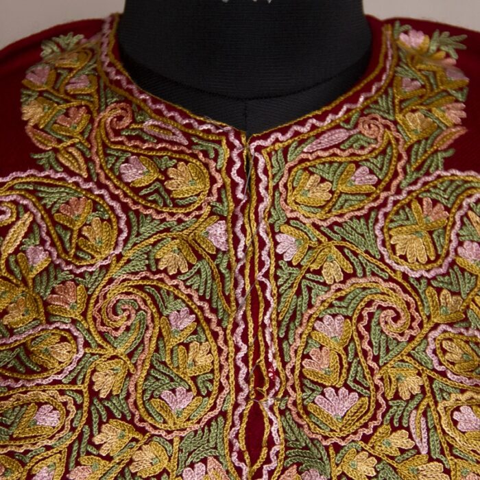 Maroon Raffal Hand Aari Pheran - Image 3