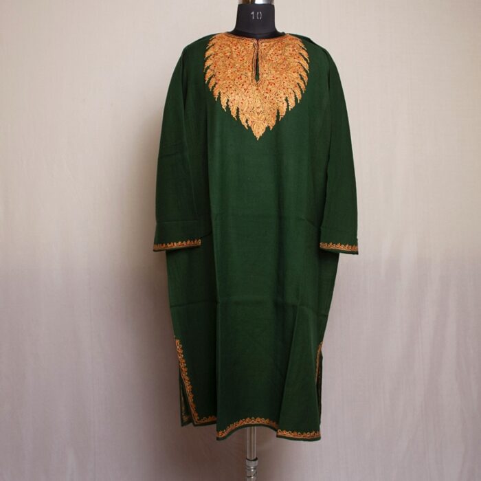 Dark Green Raffal Hand Aari Pheran - Image 2