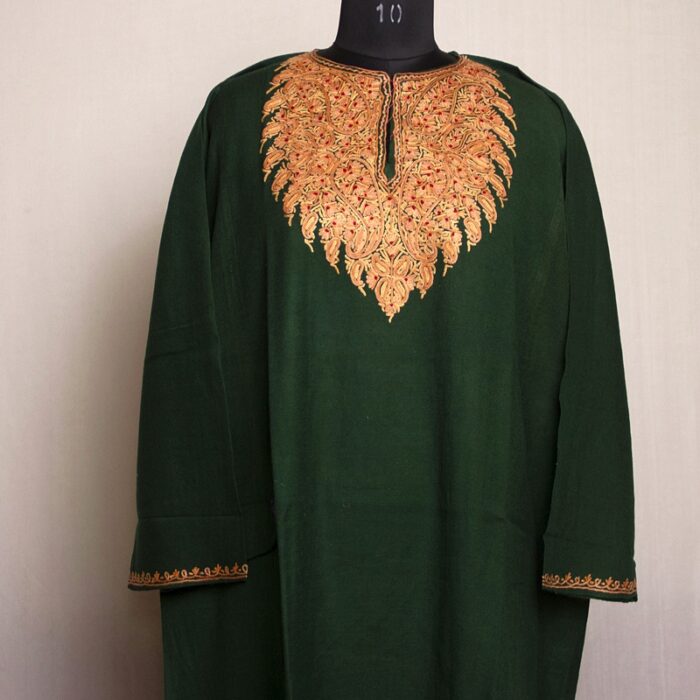 Dark Green Raffal Hand Aari Pheran