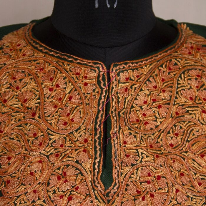 Dark Green Raffal Hand Aari Pheran - Image 3