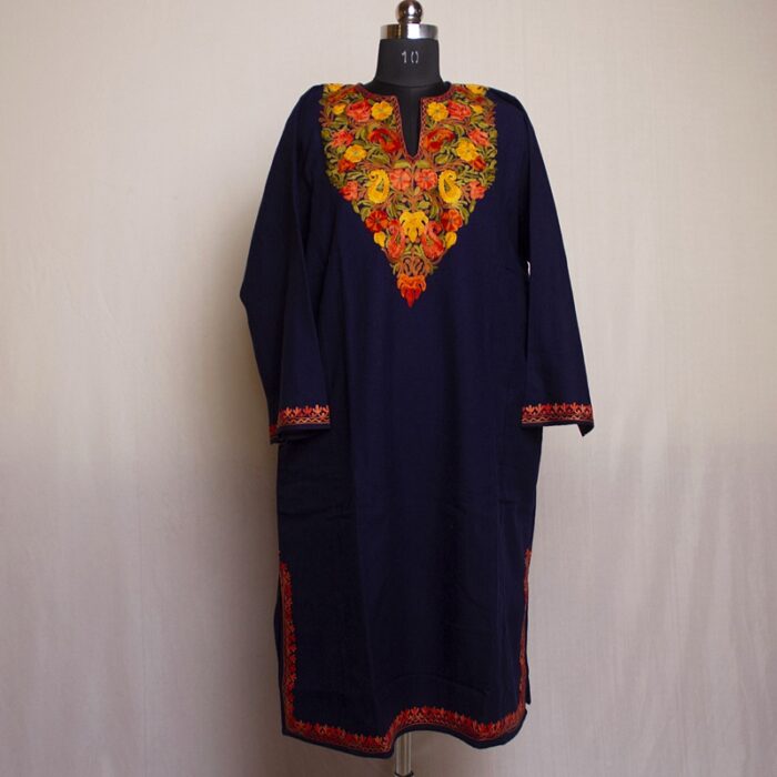 Dark Blue Premium Cashmilon Aari Pheran - Image 2