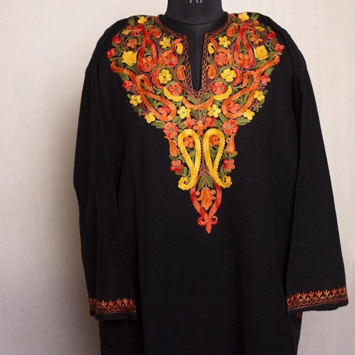 Black Shami Aari Premium Cashmilon Pheran