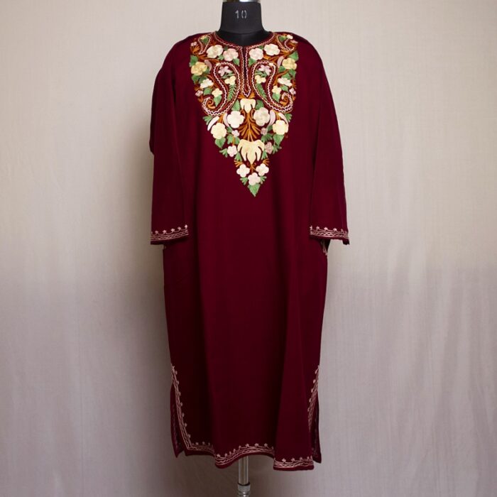Maroon Badam Cashmilon Aari Pheran - Image 2