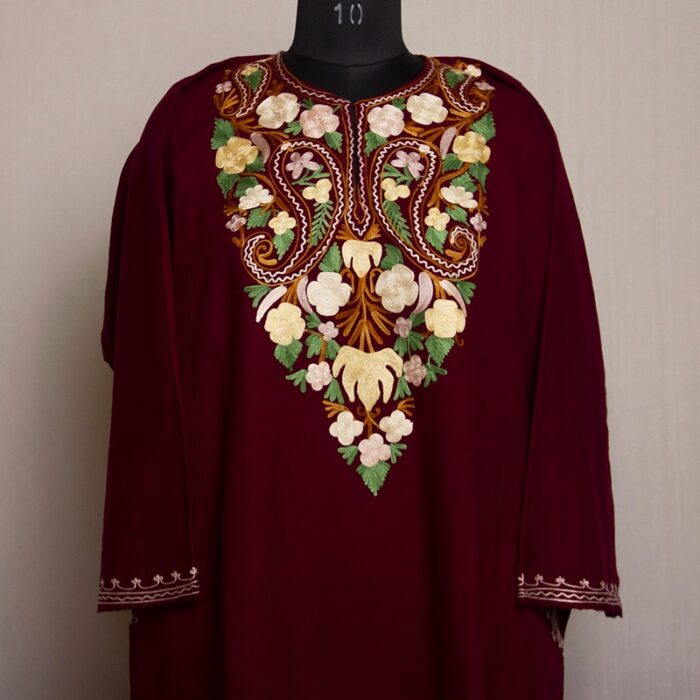 Maroon Badam Cashmilon Aari Pheran