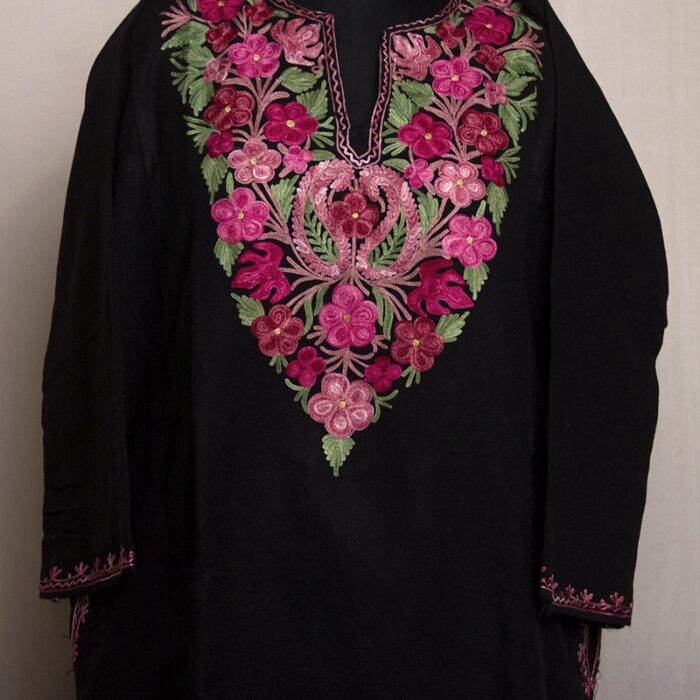 Black Guleb Aari Cashmilon Pheran