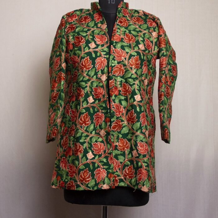 Dark Green Chinari Heavy Aari Cashmilon Short Jacket