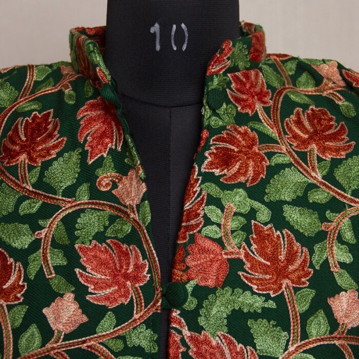 Dark Green Chinari Heavy Aari Cashmilon Short Jacket - Image 2