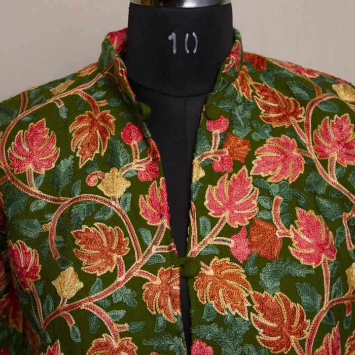 Green Chinari Heavy Aari Cashmilon Short Jacket - Image 2