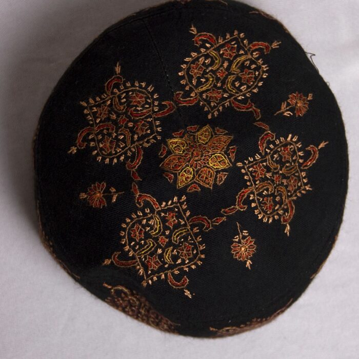 Black Pure Pashmina Hand Sozni Cap - Image 2