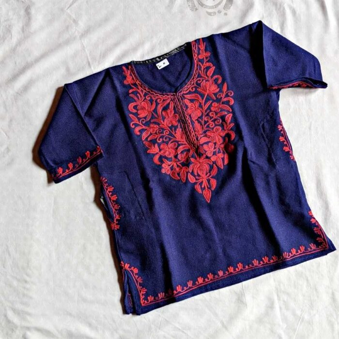 Navy Blue Flower Kids Traditional Kashmiri Pheran L19.5