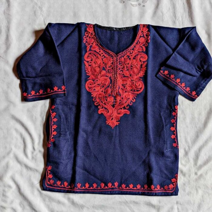Navy Blue Badam Kids Traditional Kashmiri Pheran L20
