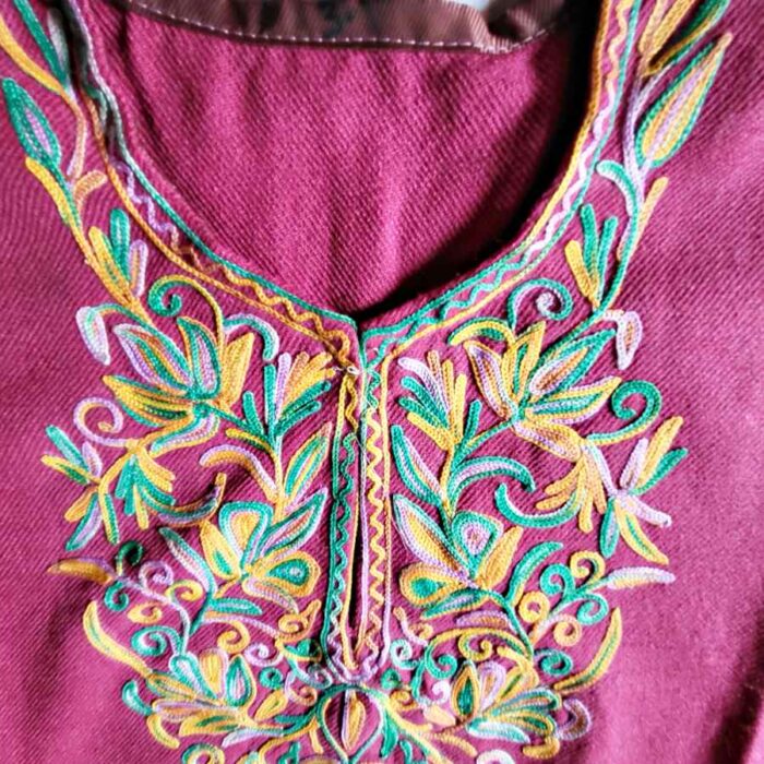 Maroon Aari Fine Cashmilon Pheran L31 - Image 2