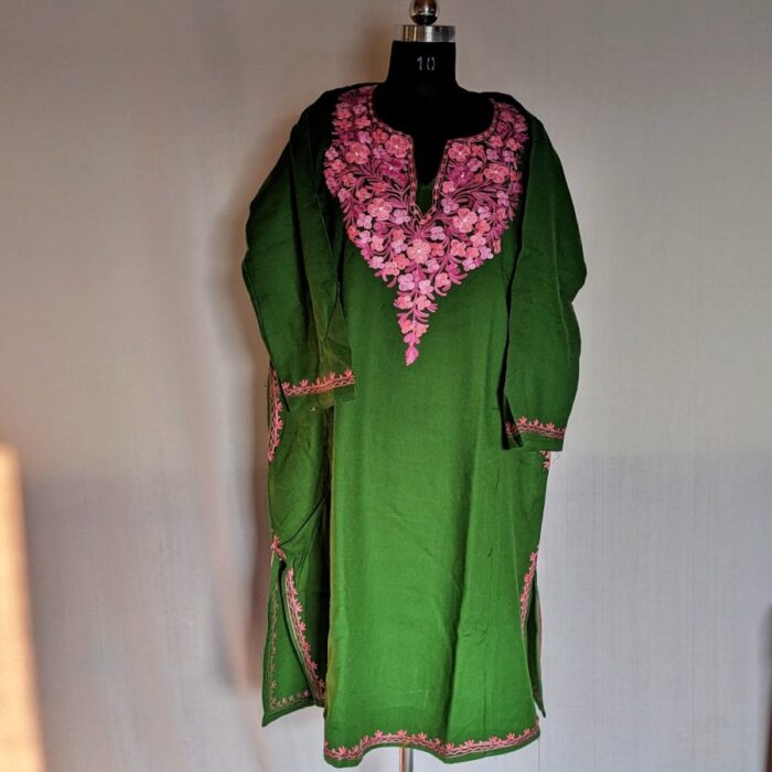 Green Pink Cashmilon Aari Pheran - Image 3