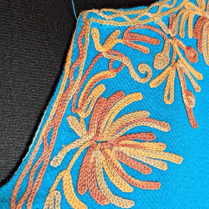 Blue Cashmilon Kanwal Sidepanel Pheran with Fine Aari - Image 2