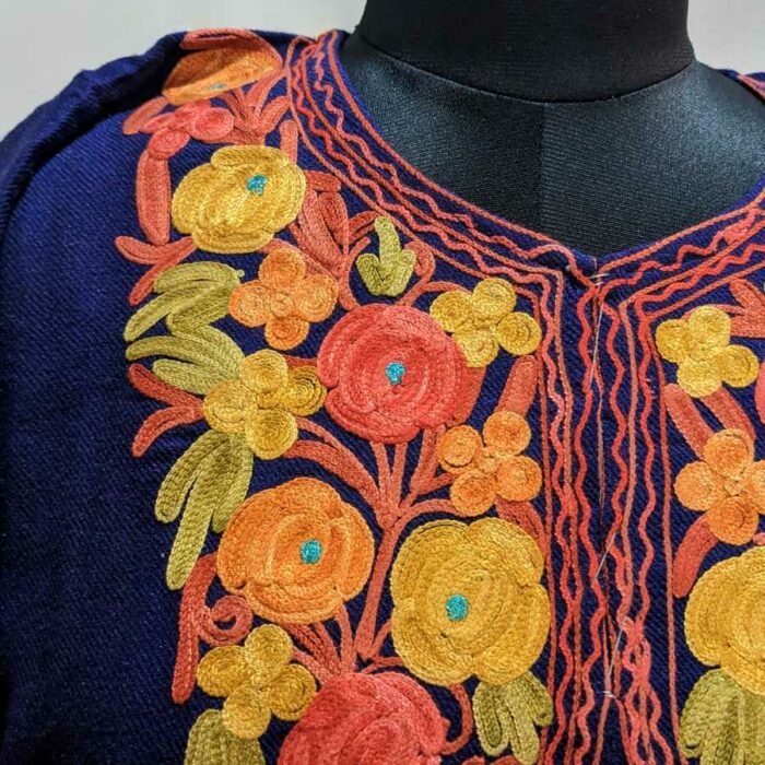 Dark Blue Floral Aari Cashmilon Pheran - Image 3