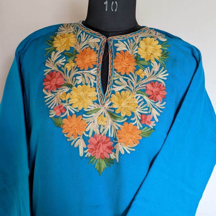 Blue Multi Cashmilon Aari Pheran