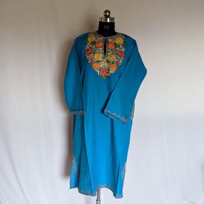 Blue Multi Cashmilon Aari Pheran - Image 3
