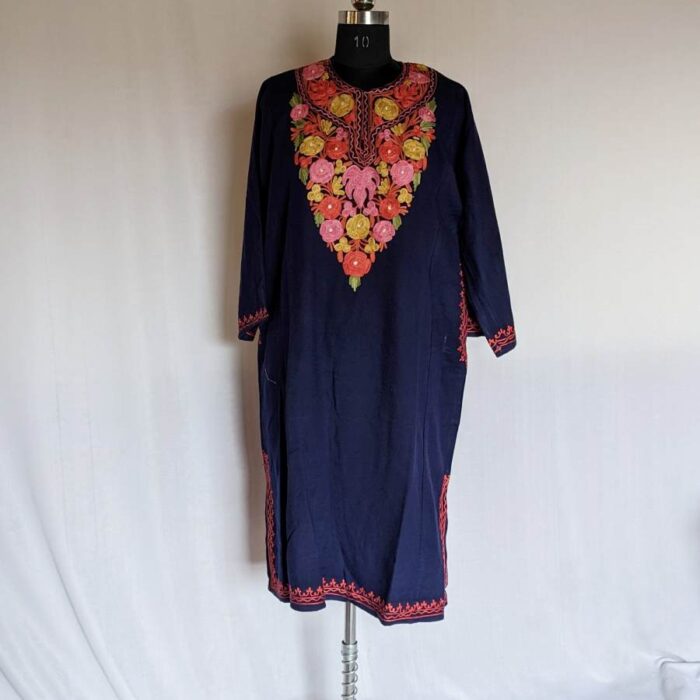 Dark Blue Multi Cashmilon Aari Pheran - Image 2