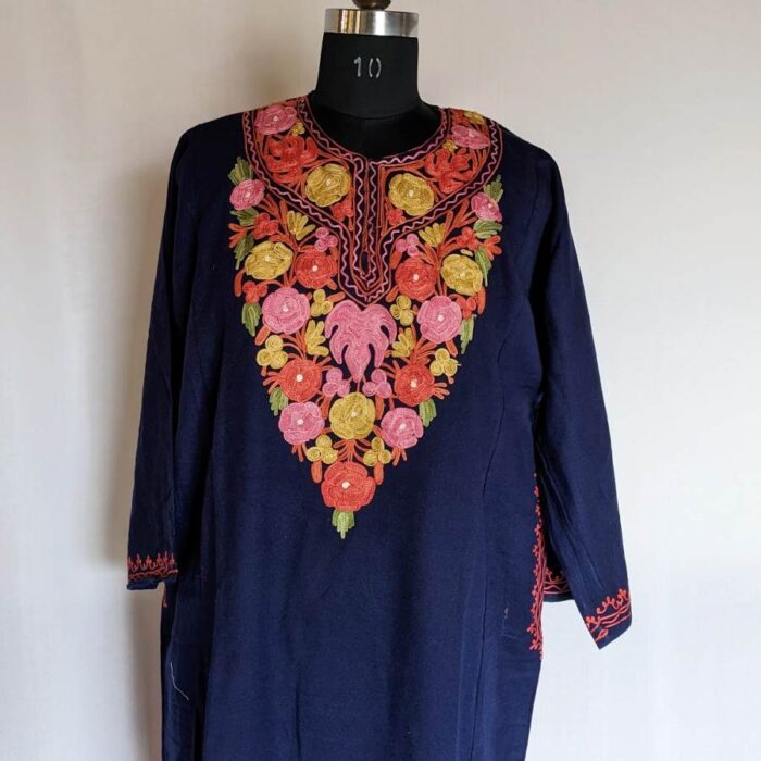 Dark Blue Multi Cashmilon Aari Pheran
