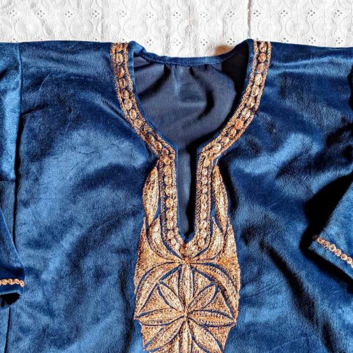 Blue S Velvet Kids Traditional Kashmiri  Pheran L28 - Image 2