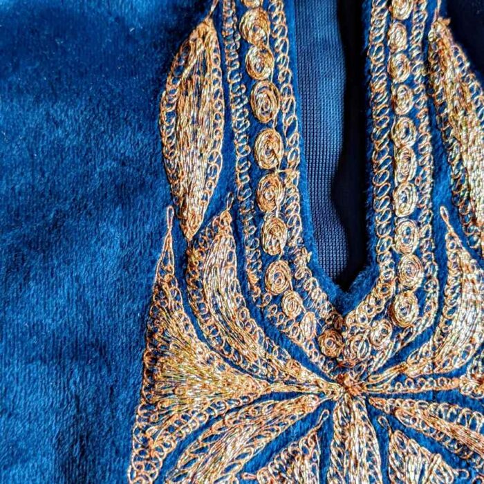 Blue S Velvet Kids Traditional Kashmiri  Pheran L28 - Image 3
