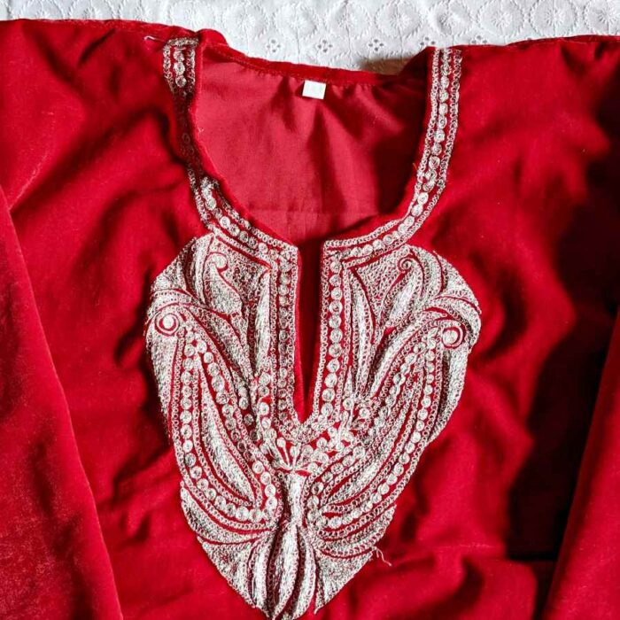 Red Velvet Kids Traditional Kashmiri  Pheran L34 - Image 2