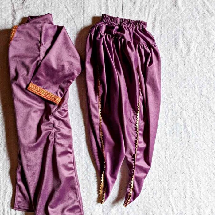 Purple G Velvet Kids Traditional Kashmiri Pheran Set (6/7 Y) - Image 4