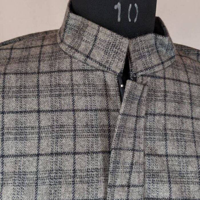 Light Grey Traditional Men Kashmiri Checkered Pheran - Image 3