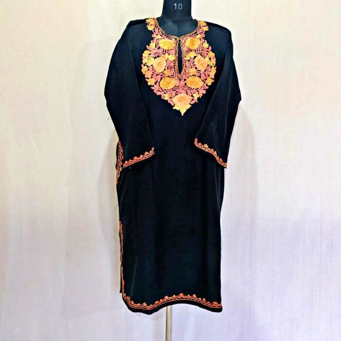 Black Floral Aari Cashmilon Pheran - Image 2