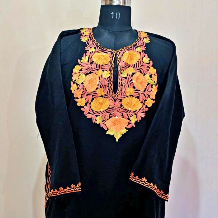 Black Floral Aari Cashmilon Pheran