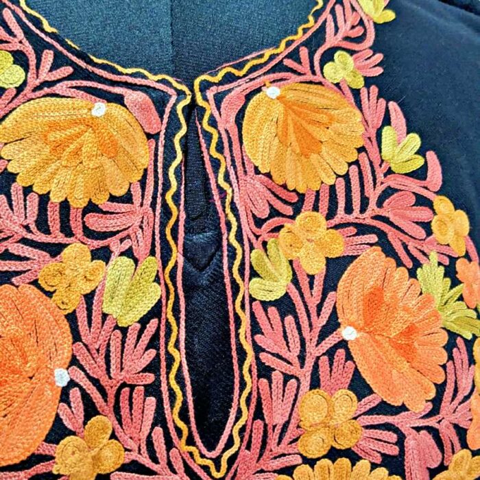 Black Floral Aari Cashmilon Pheran - Image 4